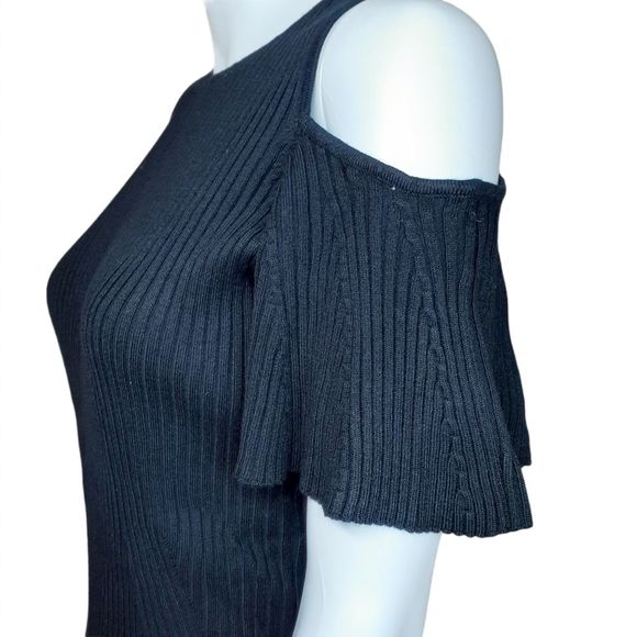 Roaman's Black Ribbed Sweater Material Cold Shoulder Bodycon Tunic Top 12 NWOT - Picture 7 of 9